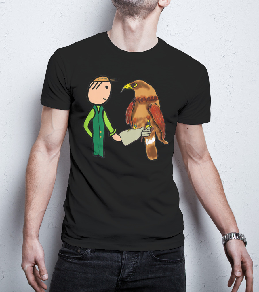 Falconry Handler With Illustrated Bird Of Prey T-Shirt