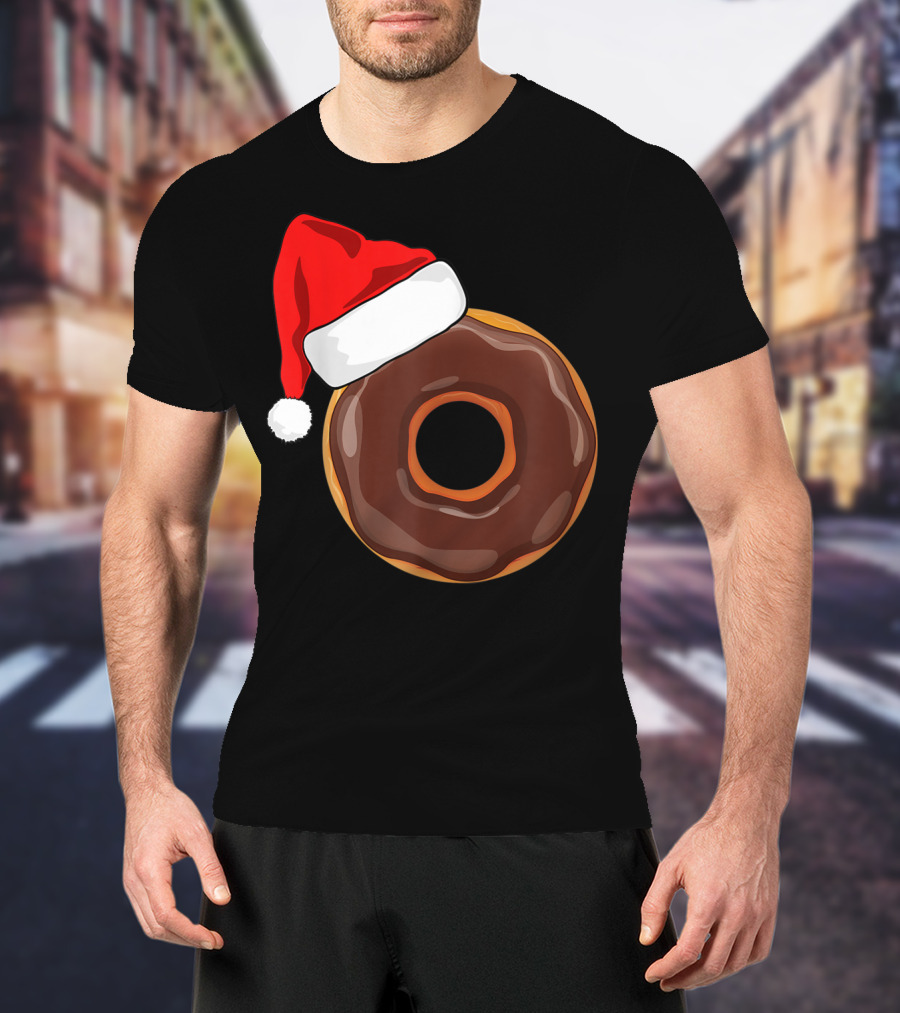 Santa Hat Chocolate Donut Christmas Humor T-Shirt