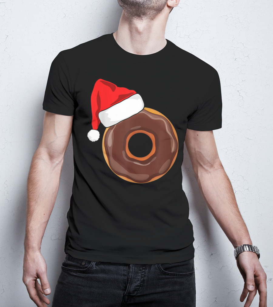 Santa Hat Chocolate Donut Christmas Humor T-Shirt
