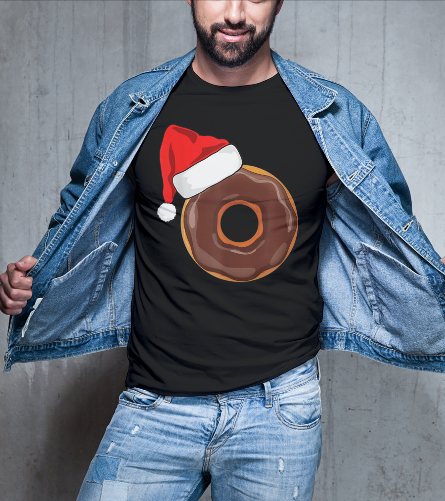 Santa Hat Chocolate Donut Christmas Humor T-Shirt
