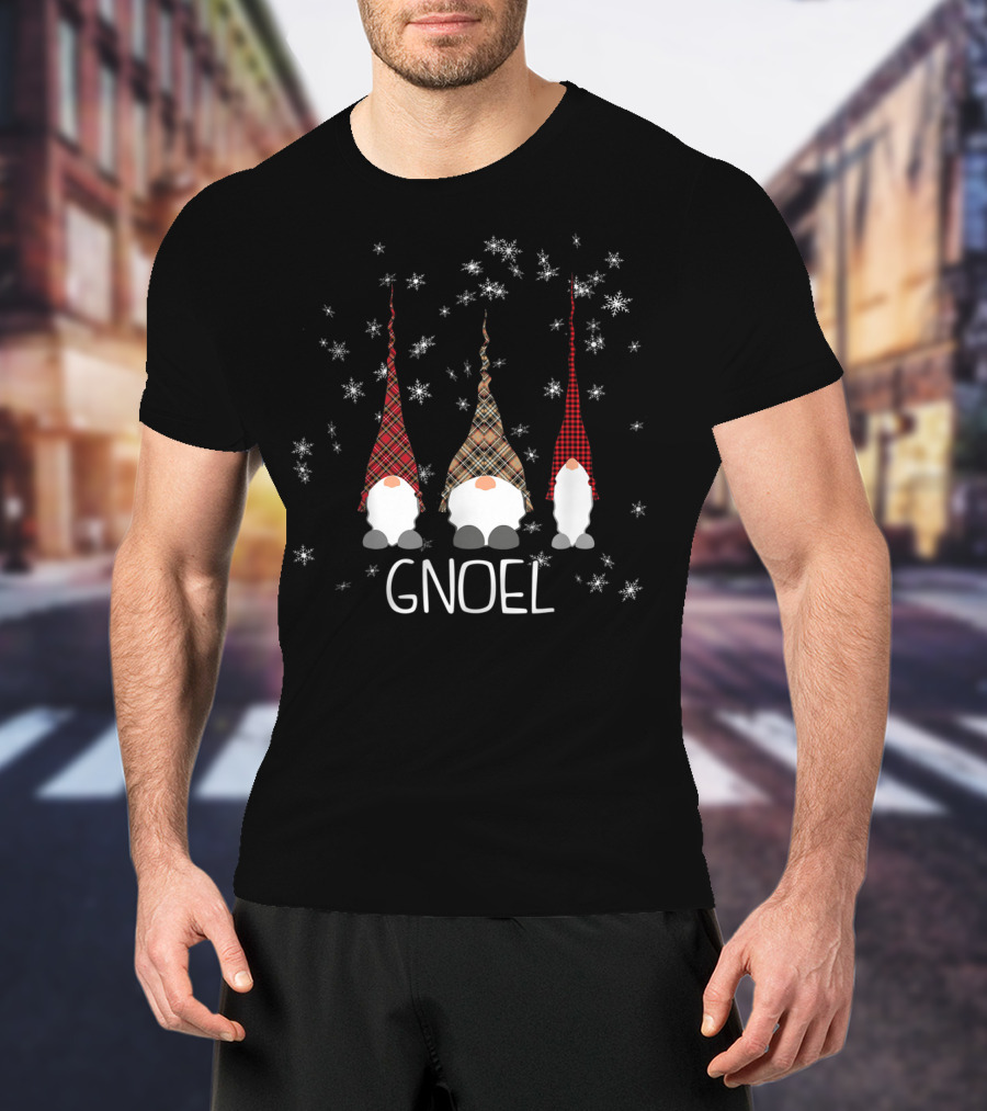 Funny Christmas Gnoel Gnomes With Plaid Hats And Snowflakes T-Shirt