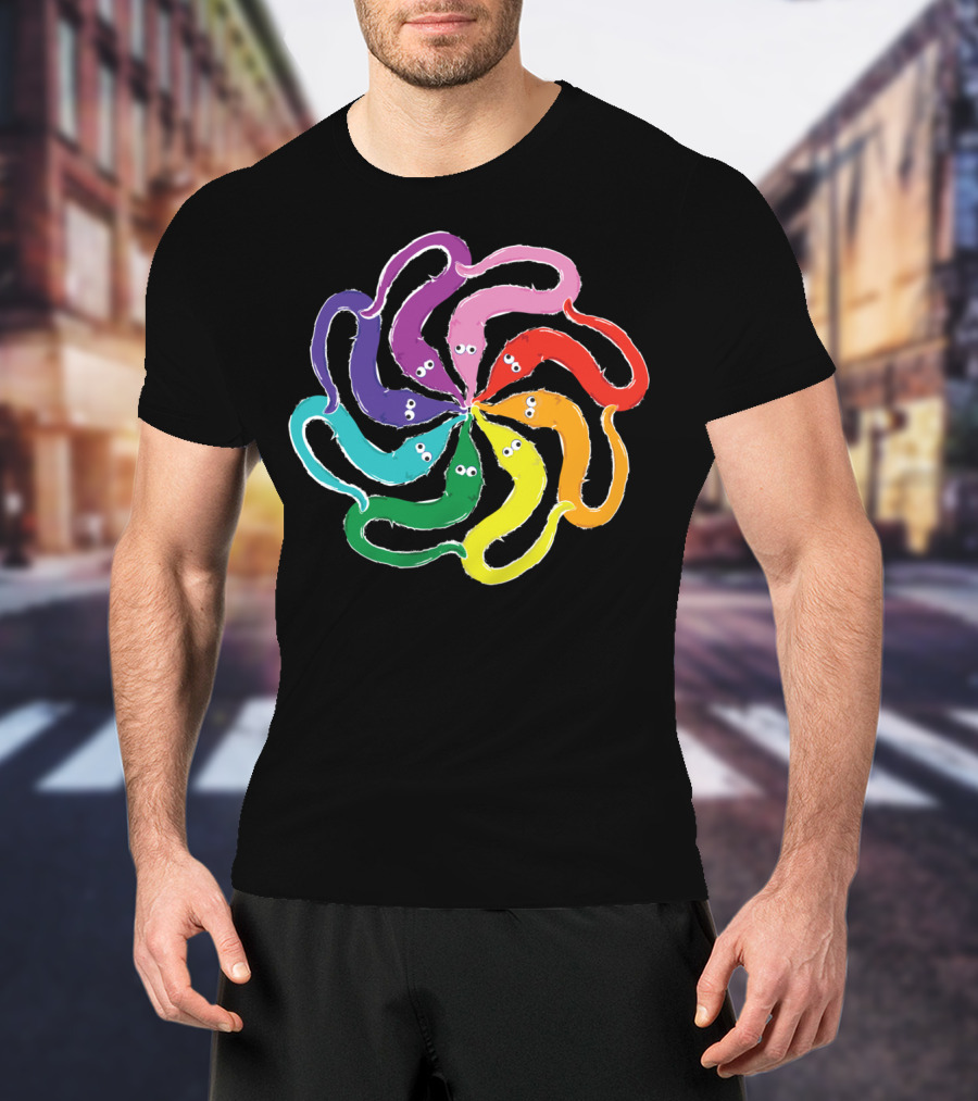 Funny Fuzzy Worm On A String Rainbow Mandala Kaleidoscope T-Shirt