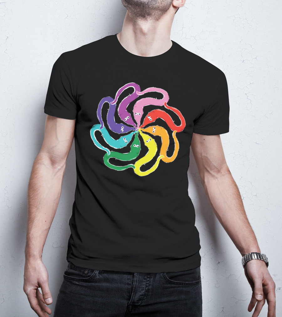 Funny Fuzzy Worm On A String Rainbow Mandala Kaleidoscope T-Shirt