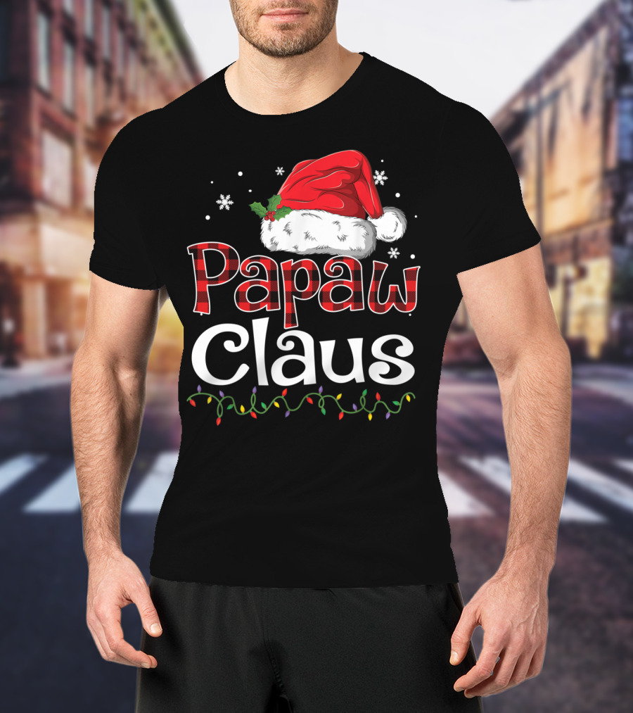 Papaw Claus Christmas Santa Hat Snowflakes Lights T-Shirt