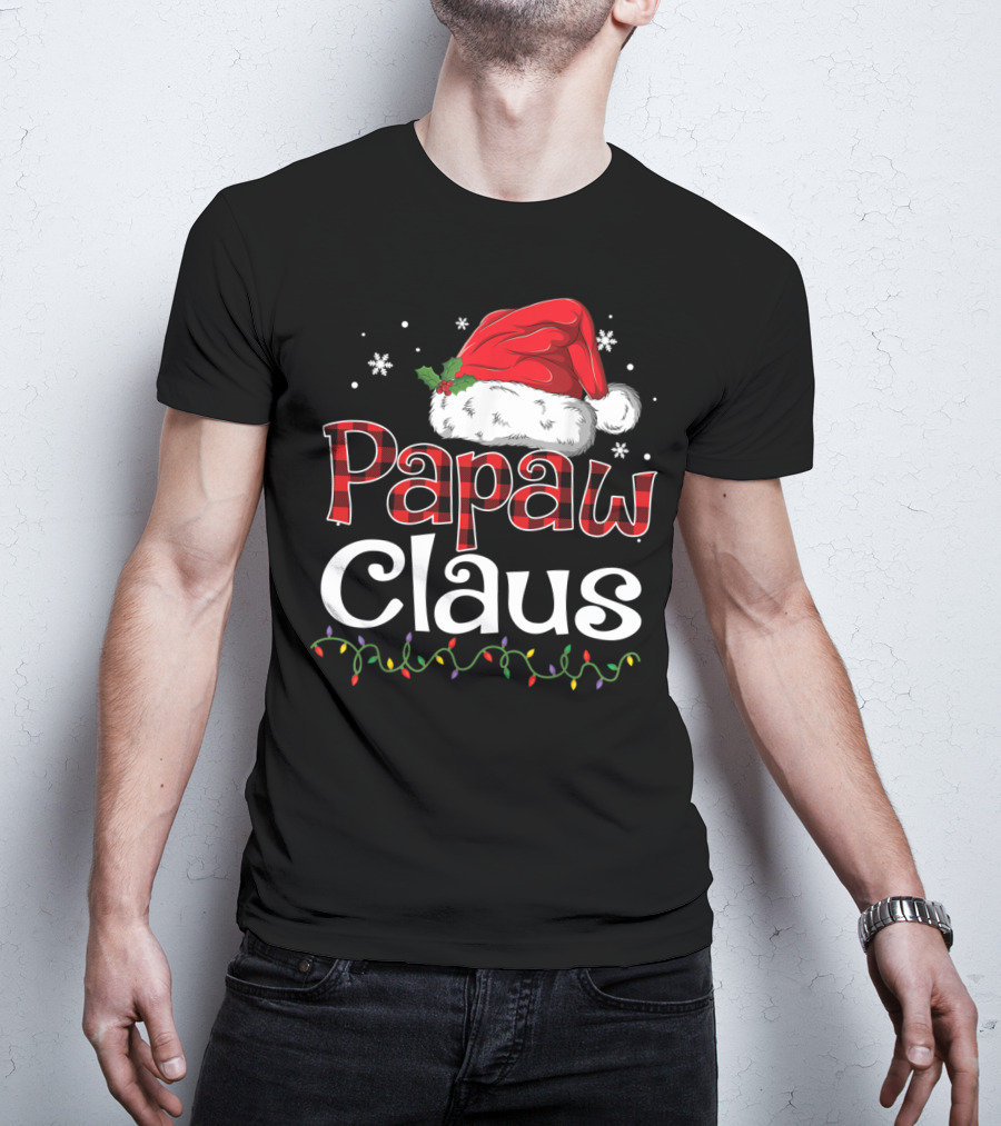 Papaw Claus Christmas Santa Hat Snowflakes Lights T-Shirt