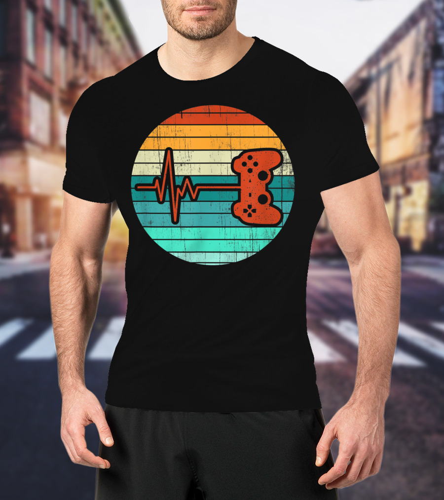 Funny Video Game Lover Heartbeat Retro Controller T-Shirt