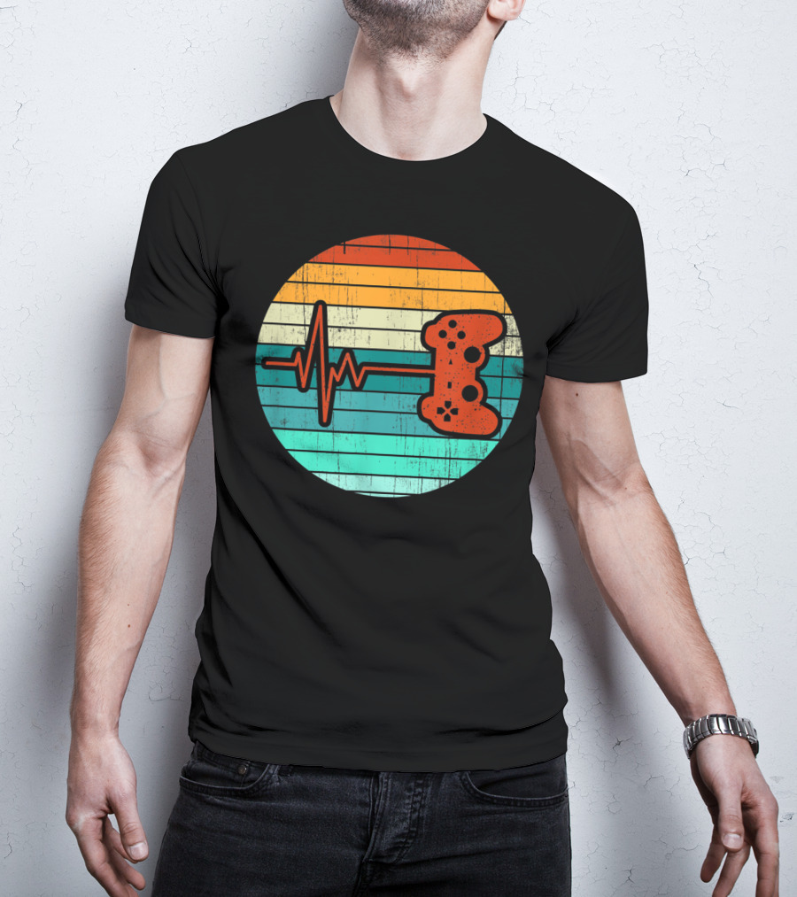 Funny Video Game Lover Heartbeat Retro Controller T-Shirt