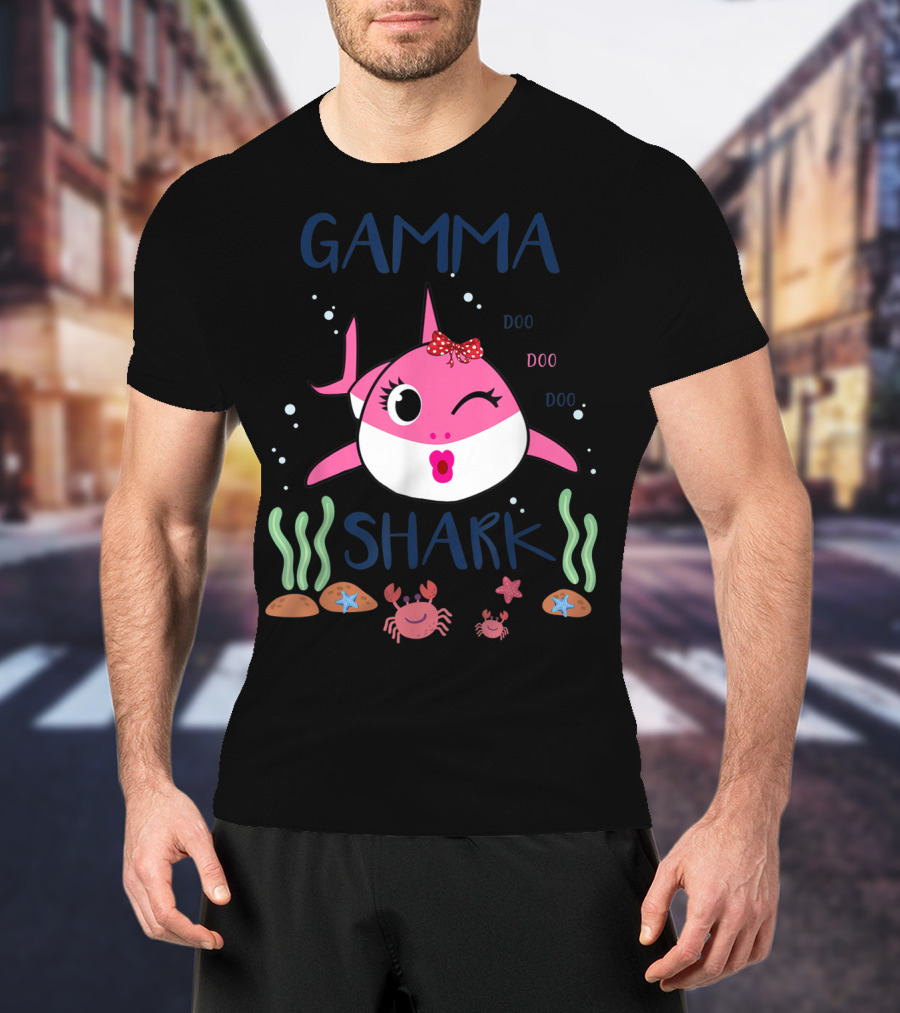 Gamma Shark Doo Doo Doo Winking Pink Shark With Bow And Marine Life T-Shirt