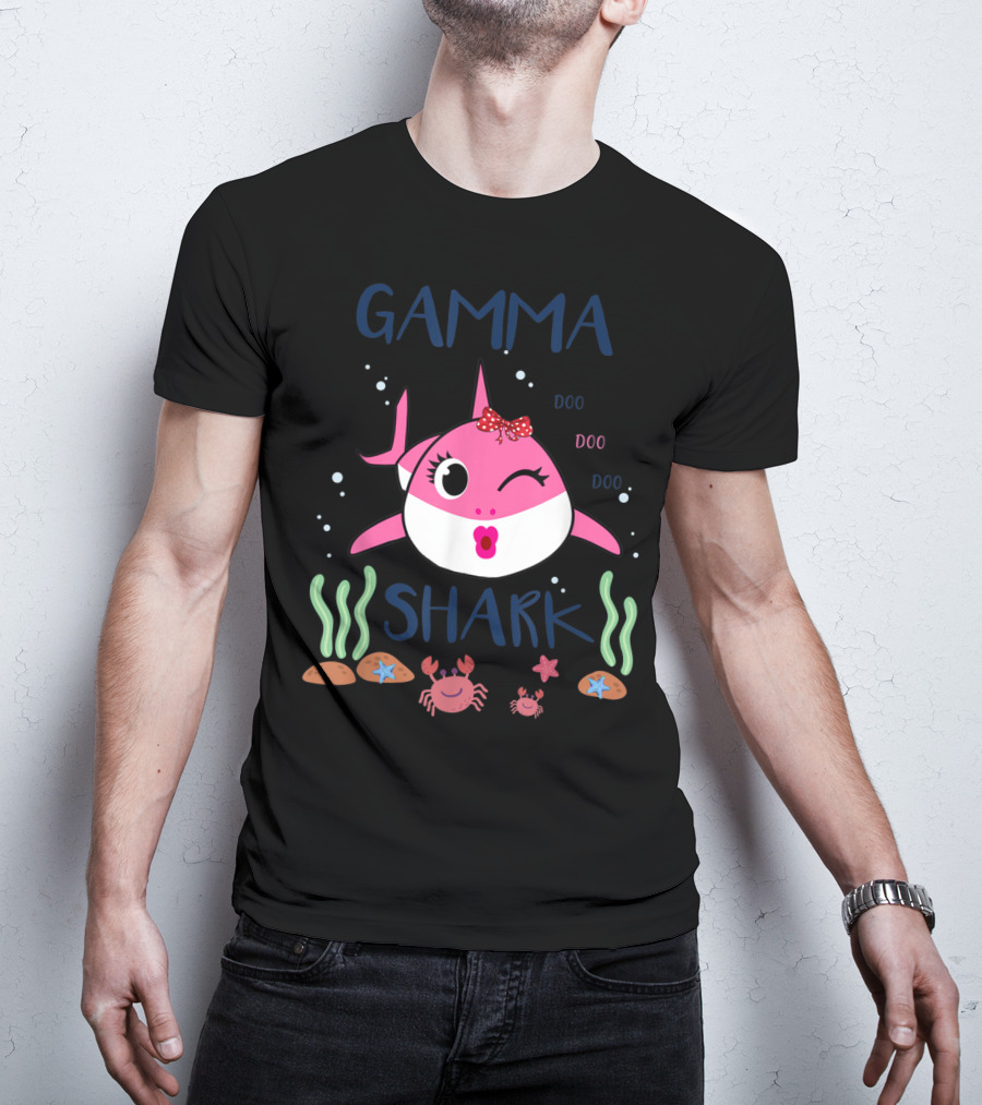 Gamma Shark Doo Doo Doo Winking Pink Shark With Bow And Marine Life T-Shirt