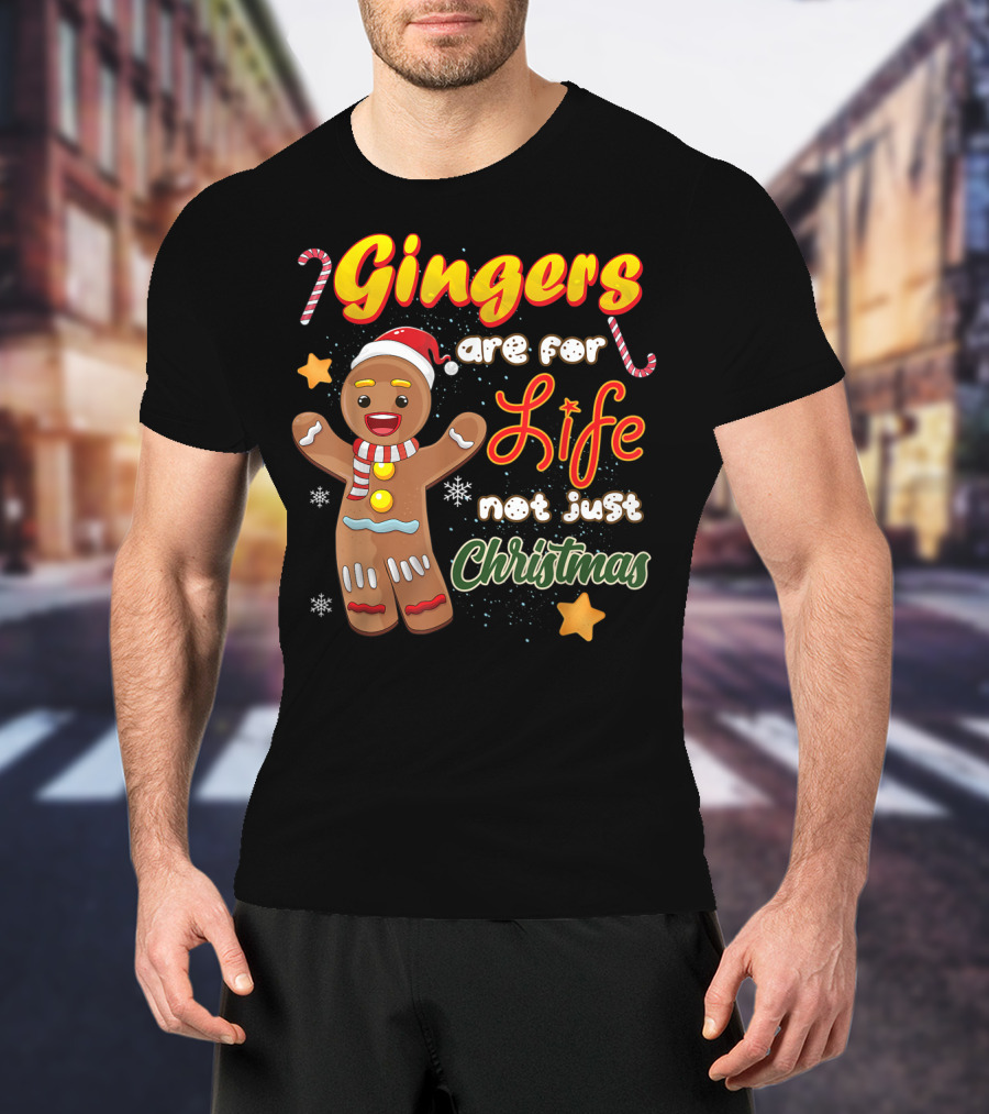 Gingers Are For Life Not Just Christmas Gingerbread Cookie With Candy Cane And Santa Hat T-Shirt