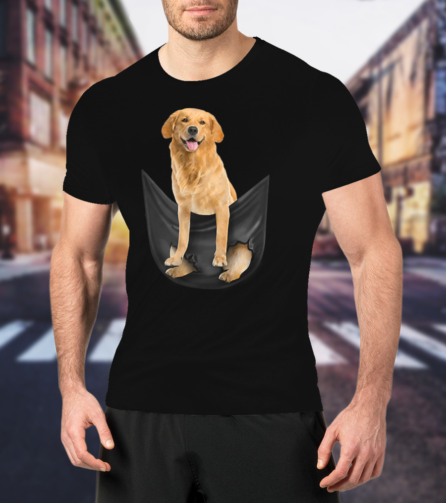 Golden Retriever In Black Pocket T-Shirt