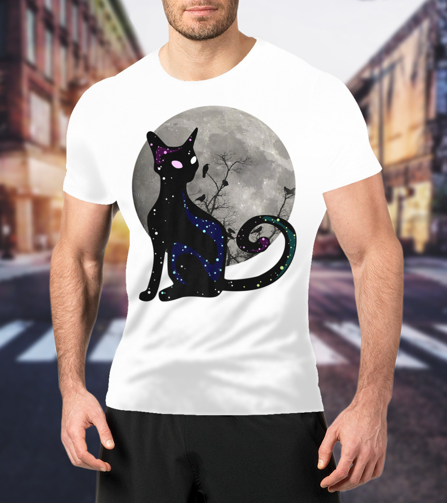 Halloween Scary Black Cat Gothic Full Moon Ravens T-Shirt