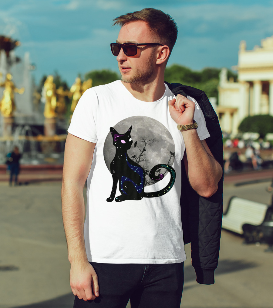 Halloween Scary Black Cat Gothic Full Moon Ravens T-Shirt
