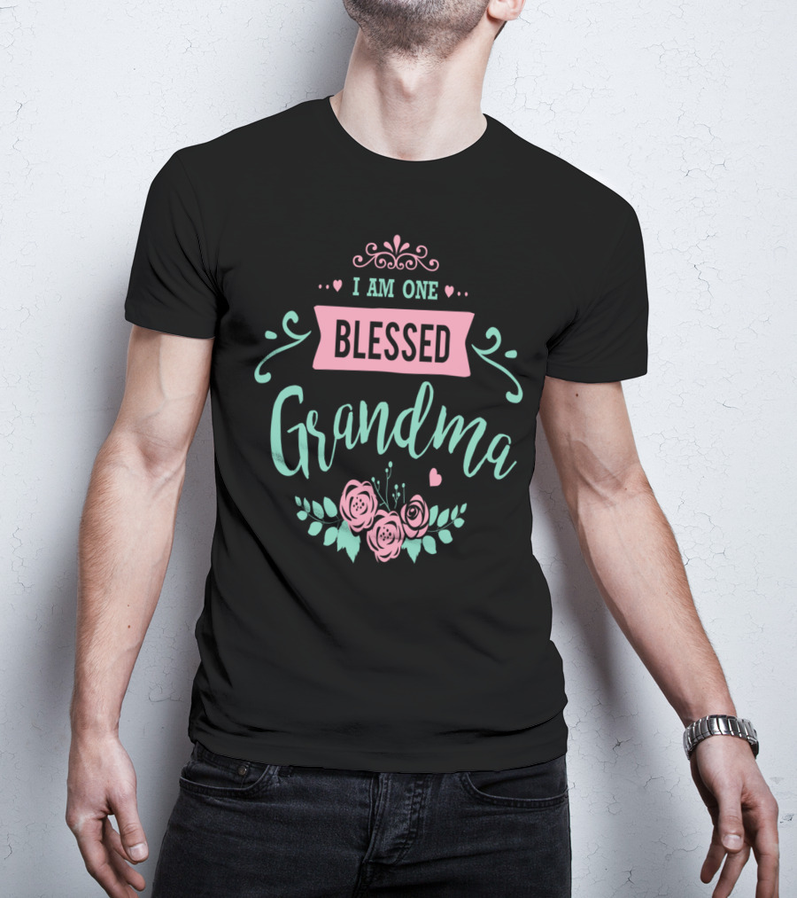 I Am One Blessed Grandma Floral Peach Teal T-Shirt