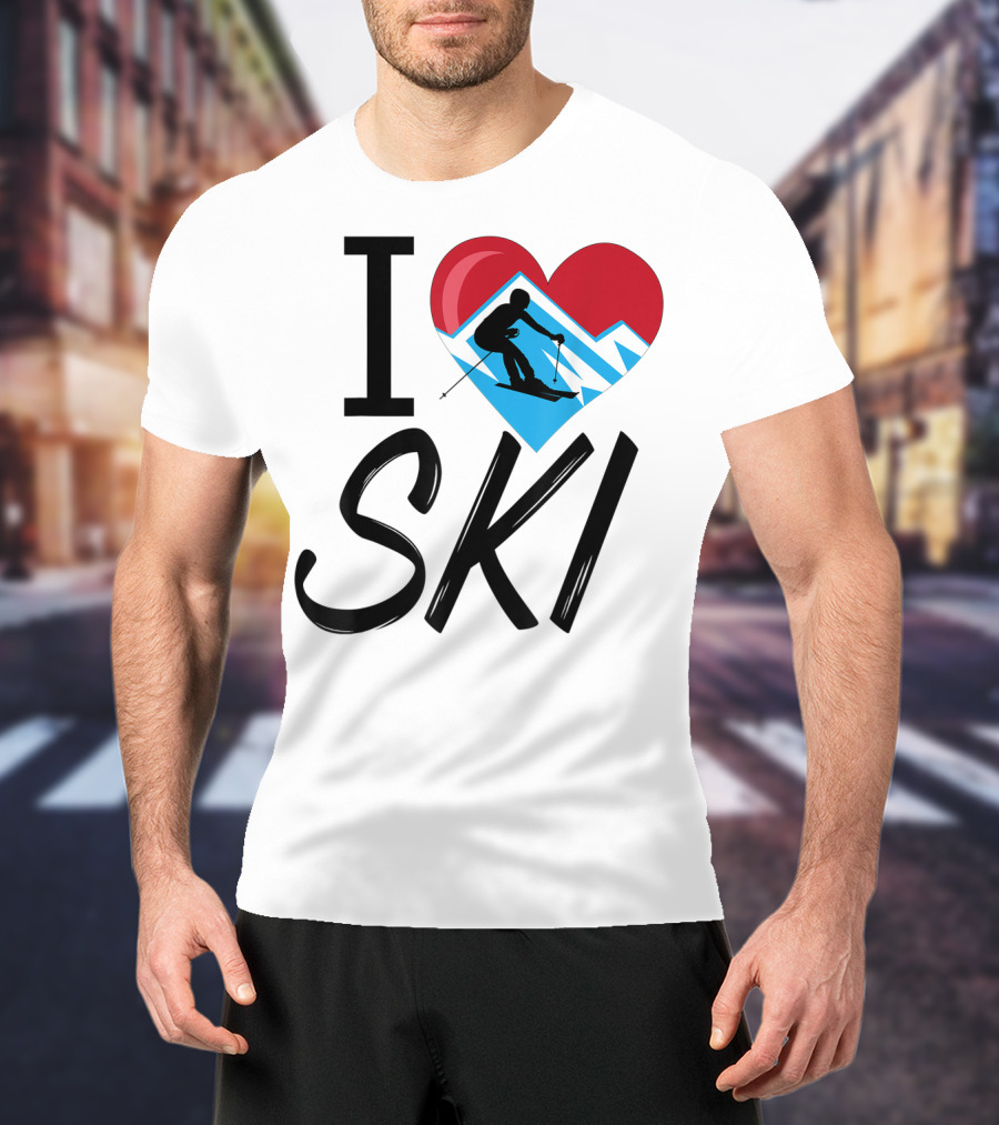 I Love Skiing With Heart And Skier T-Shirt