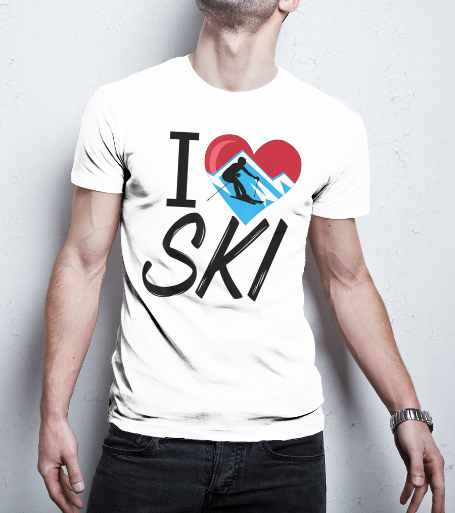 I Love Skiing With Heart And Skier T-Shirt