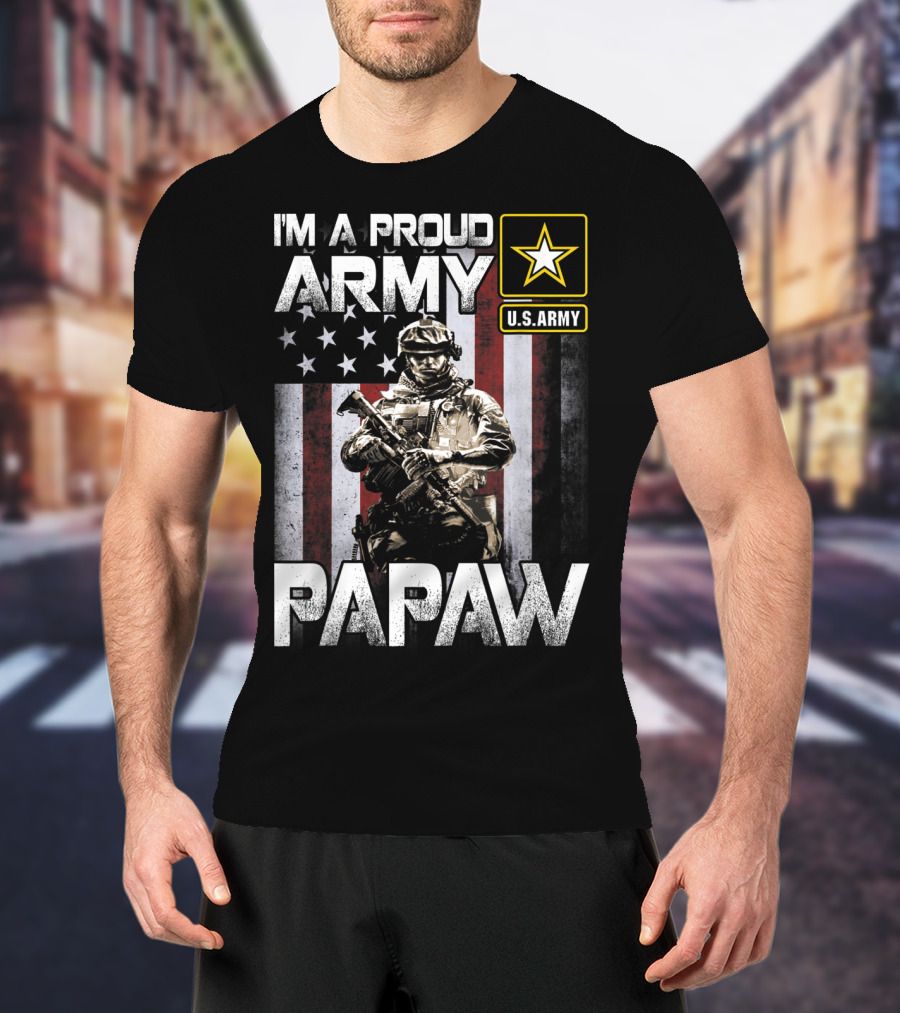I'm A Proud Army Papaw U.S. Army Star Soldier And American Flag T-Shirt