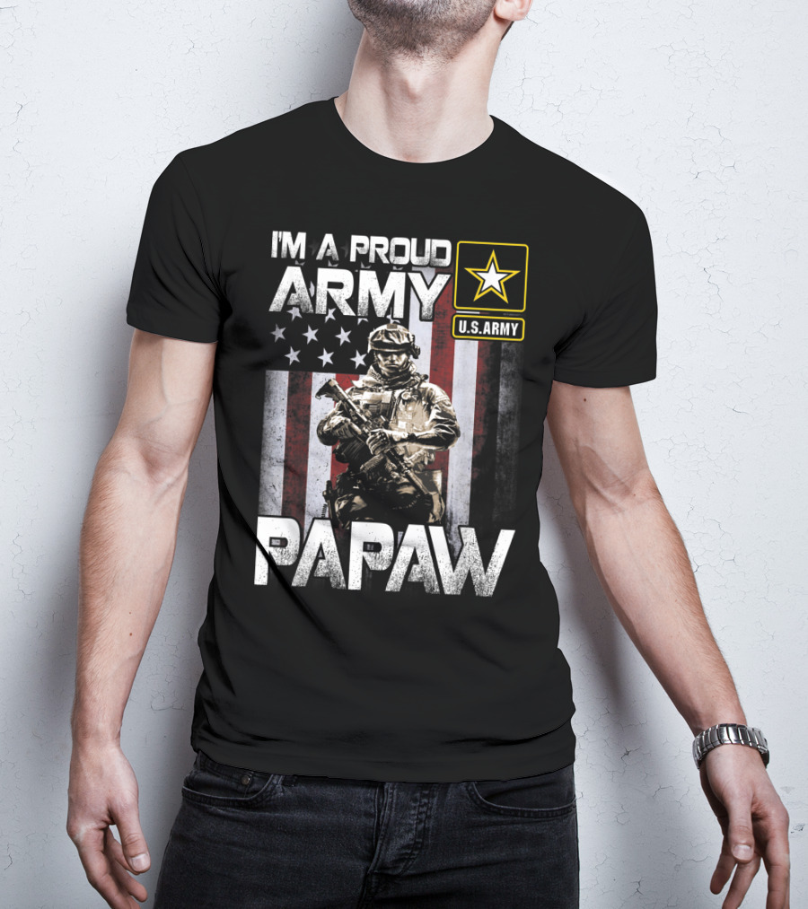 I'm A Proud Army Papaw U.S. Army Star Soldier And American Flag T-Shirt