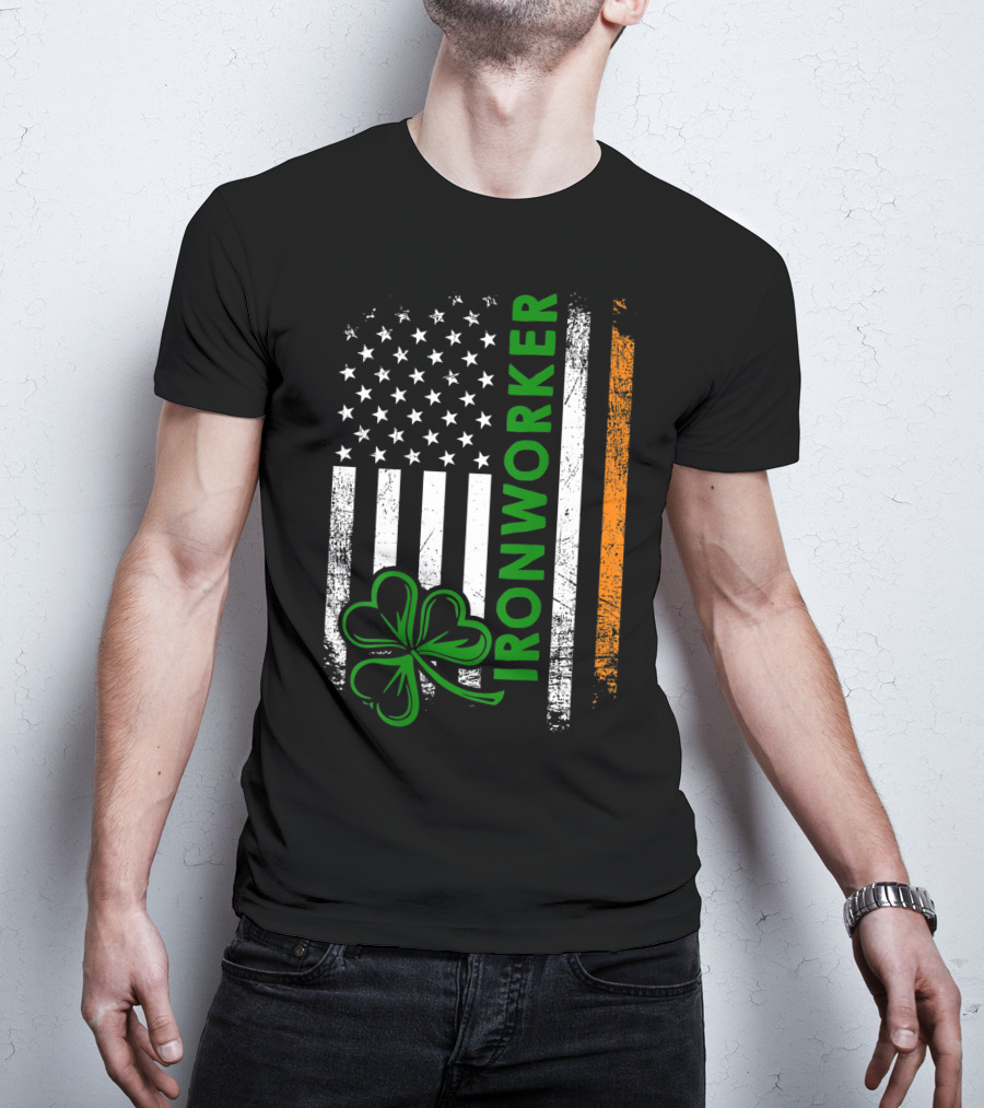 Irish American Ironworker Shamrock Flag T-Shirt