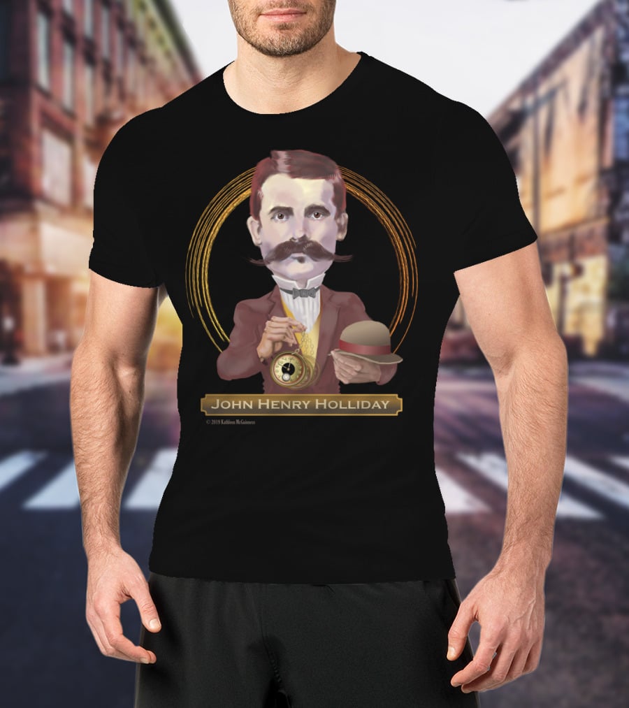 John Henry Holliday Wild West Legend Holding Pocket Watch And Bowler Hat T-Shirt