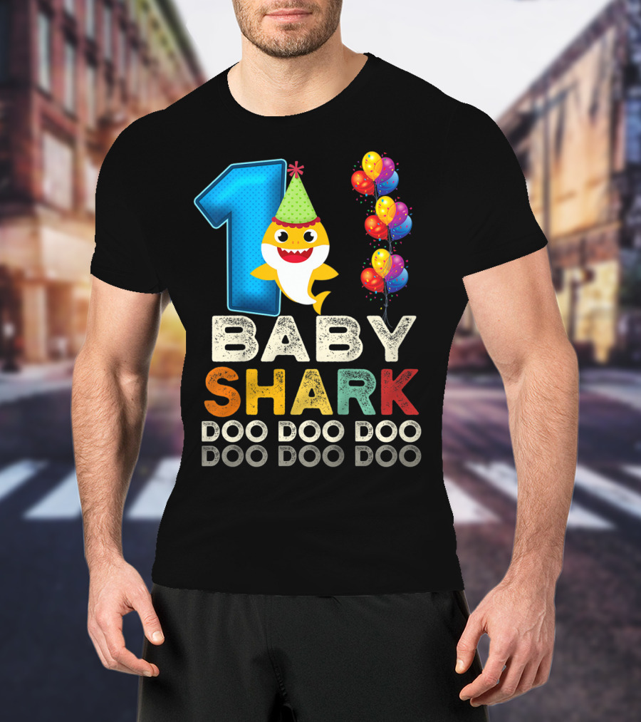 1 Baby Shark Doo Doo Doo Kids 1st Birthday Son Daughter T-Shirt