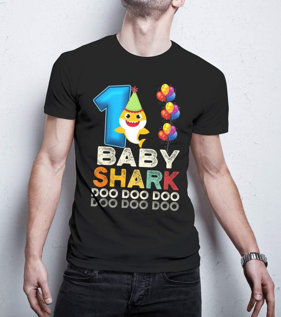 1 Baby Shark Doo Doo Doo Kids 1st Birthday Son Daughter T-Shirt