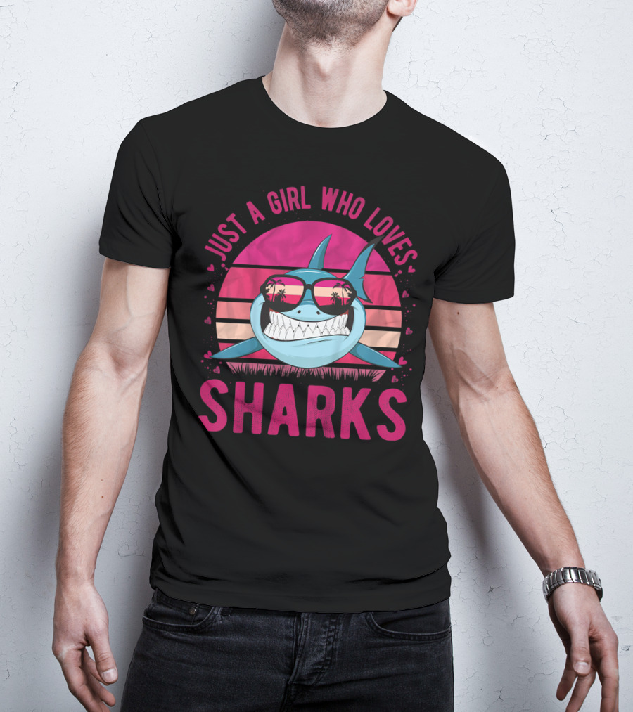 Just A Girl Who Loves Sharks Retro Sunset T-Shirt