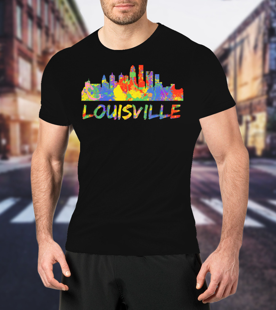Louisville Rainbow Skyline Colorful Cityscape T-Shirt