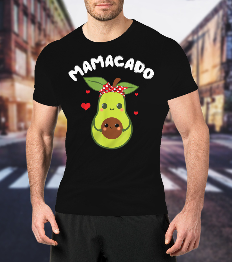Mamacado Cute Avocado Pregnant With Hearts And Polka Dot Bow T-Shirt