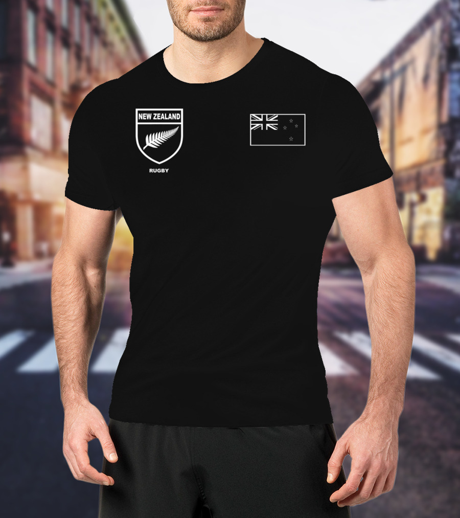 New Zealand Rugby Silver Fern Black Union Flag T-Shirt