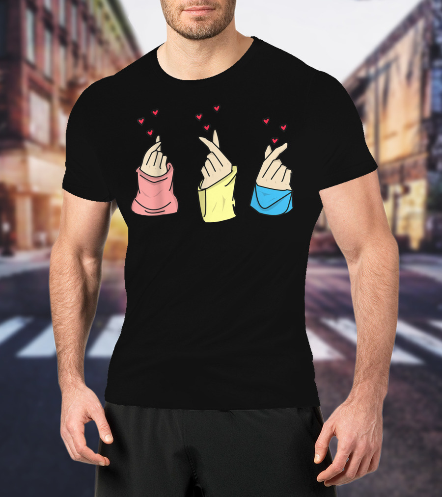 Oppa Korean Finger Heart Sign Cute Kpop Aesthetic With Colorful Sweaters T-Shirt