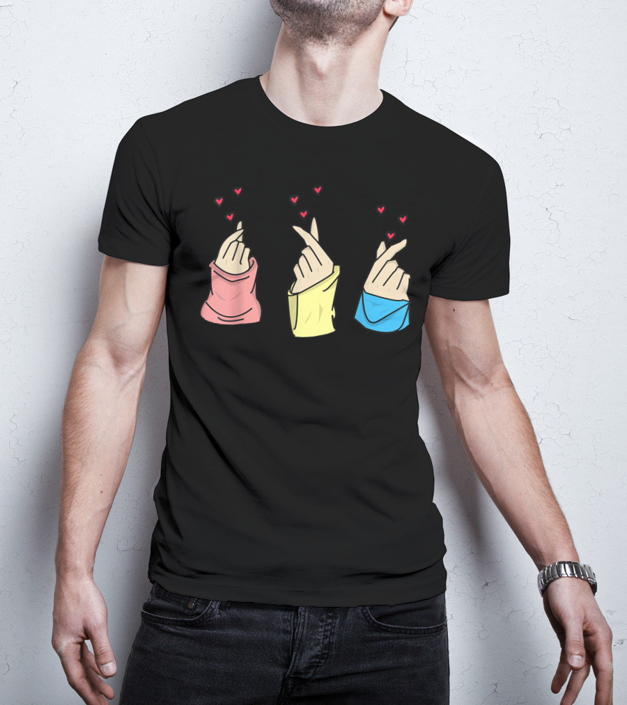 Oppa Korean Finger Heart Sign Cute Kpop Aesthetic With Colorful Sweaters T-Shirt