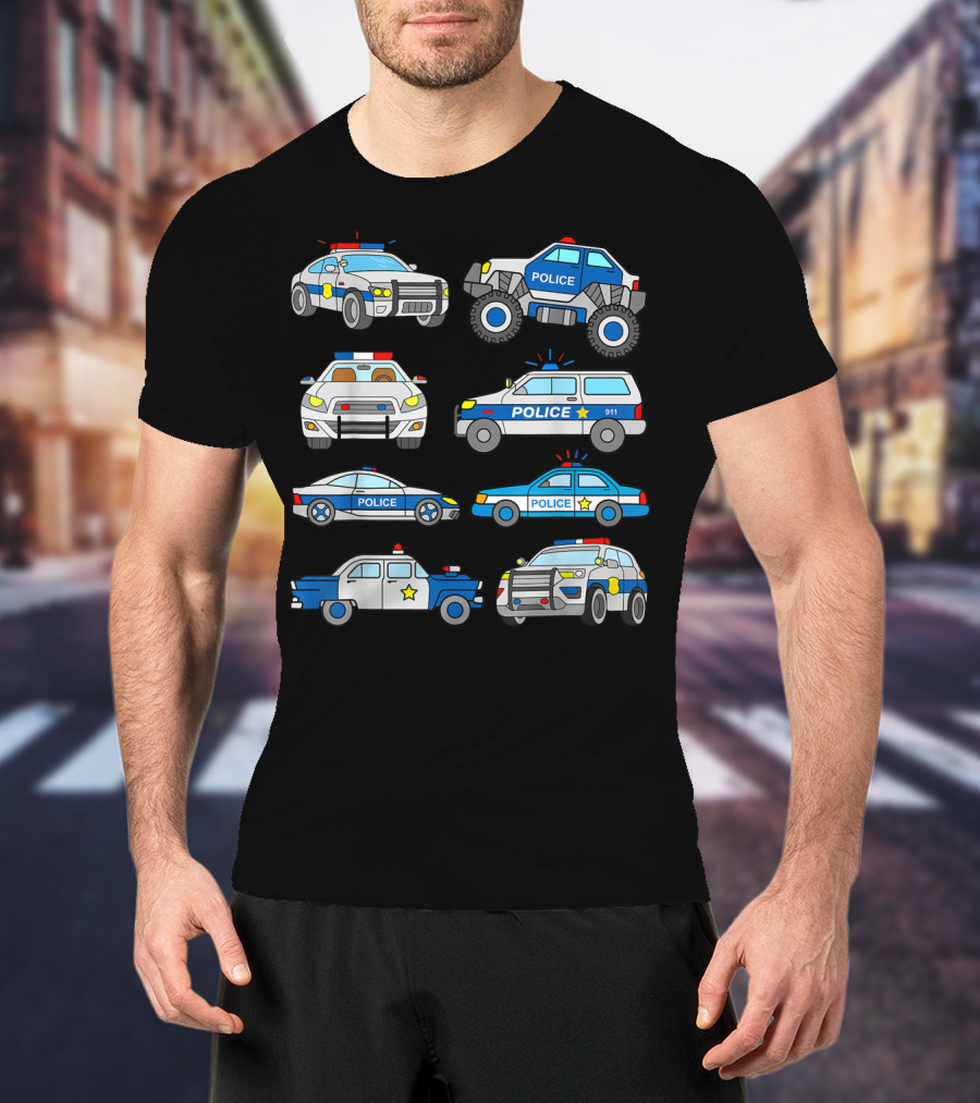 Police Vehicles Cop Cars Badge Lights Variety 911 T-Shirt