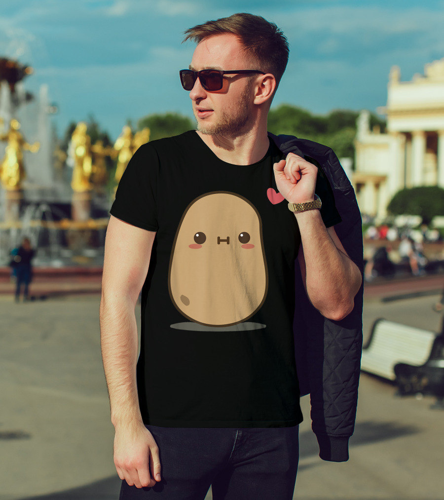 Potato Love Heart Cute Kawaii Character With Heart Balloon T-Shirt