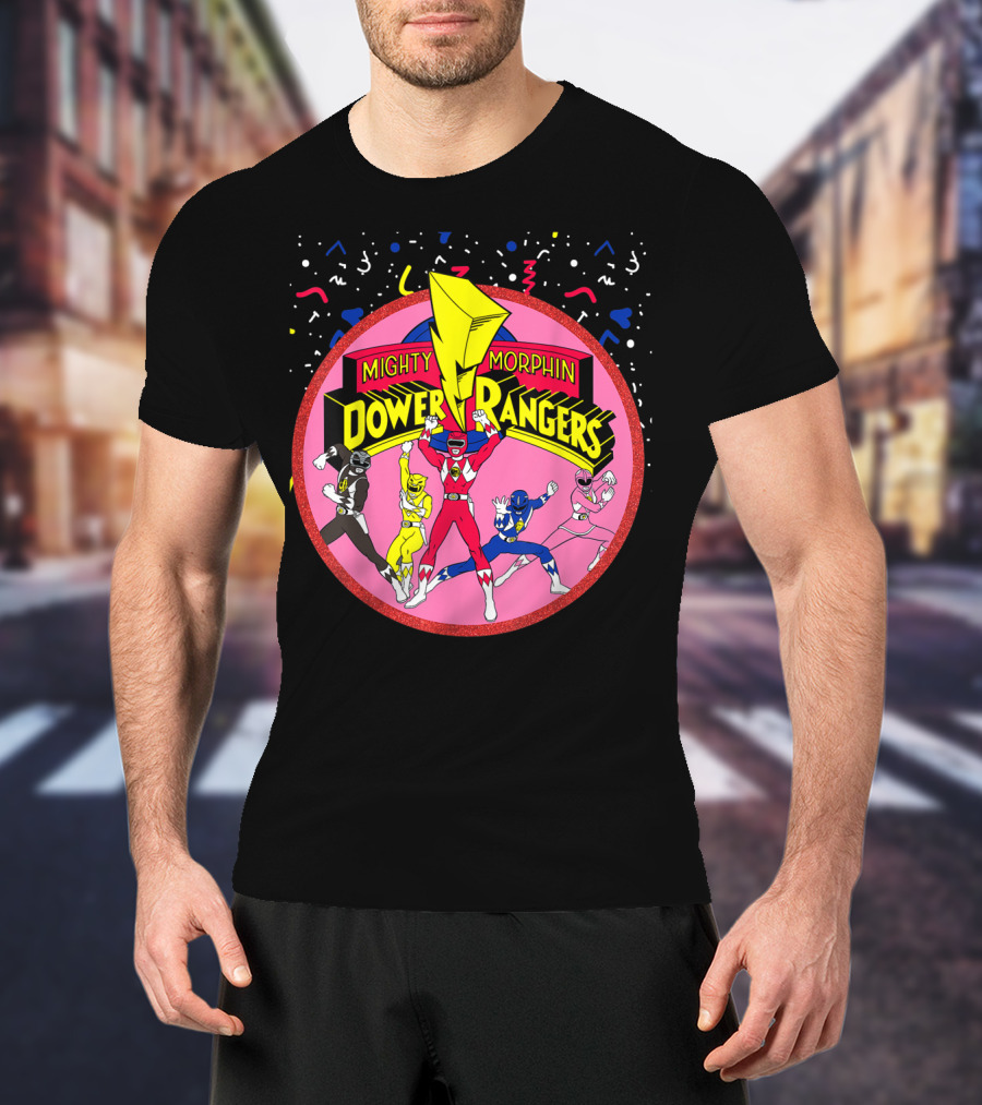 Mighty Morphin Power Rangers Pink Circle With Group T-Shirt