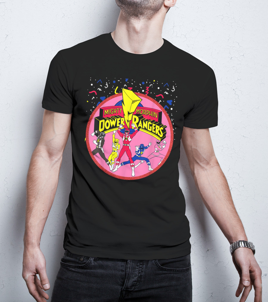 Mighty Morphin Power Rangers Pink Circle With Group T-Shirt