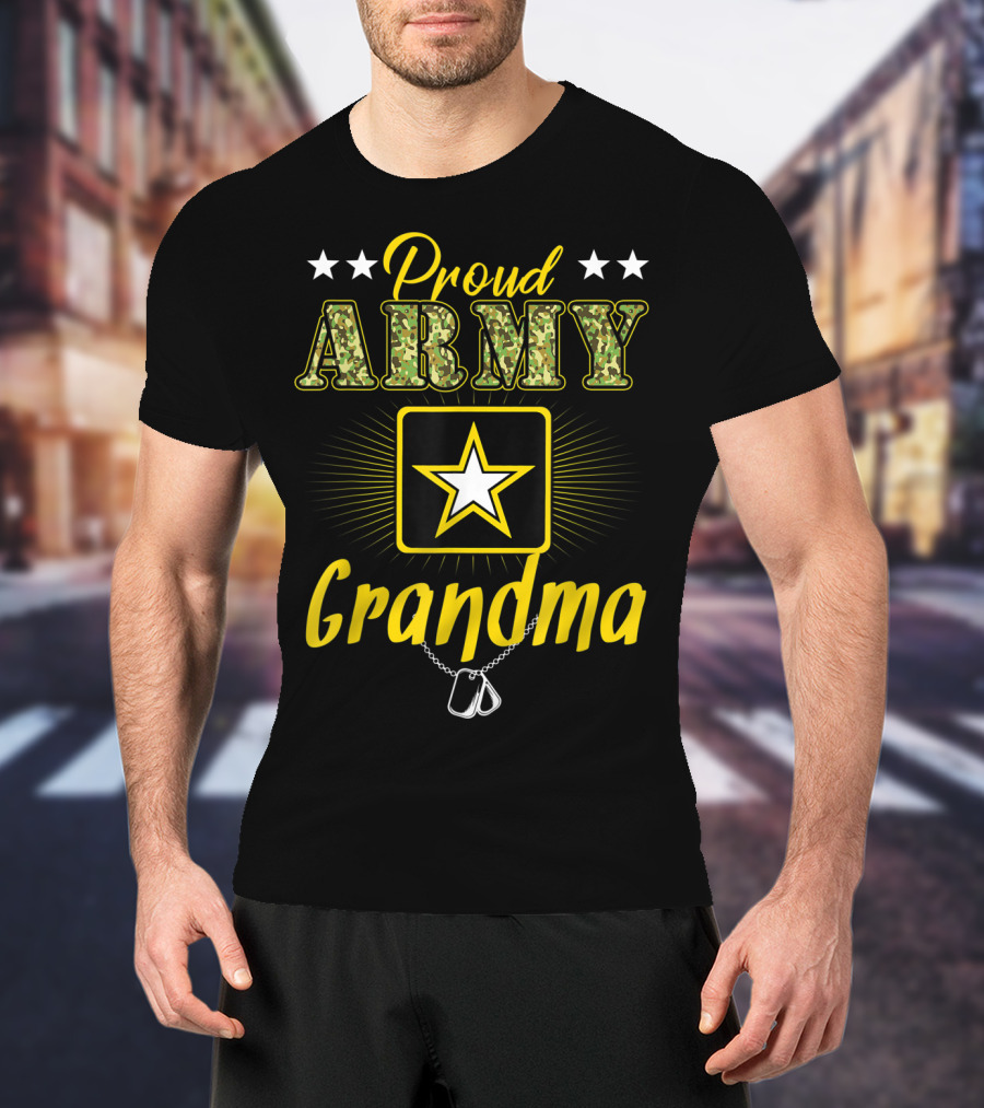 Proud Army Grandma Military Star Emblem Dog Tags T-Shirt
