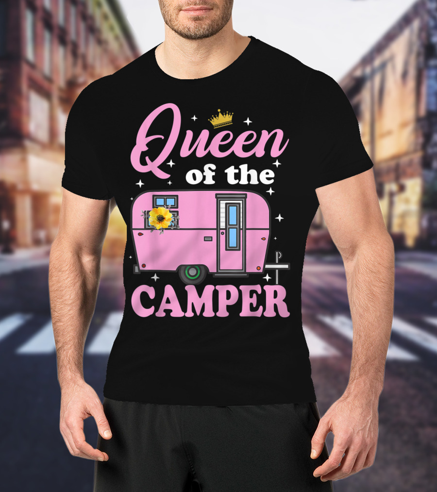 Queen Of The Camper Crowned Floral Retro Caravan Camping Outdoor T-Shirt