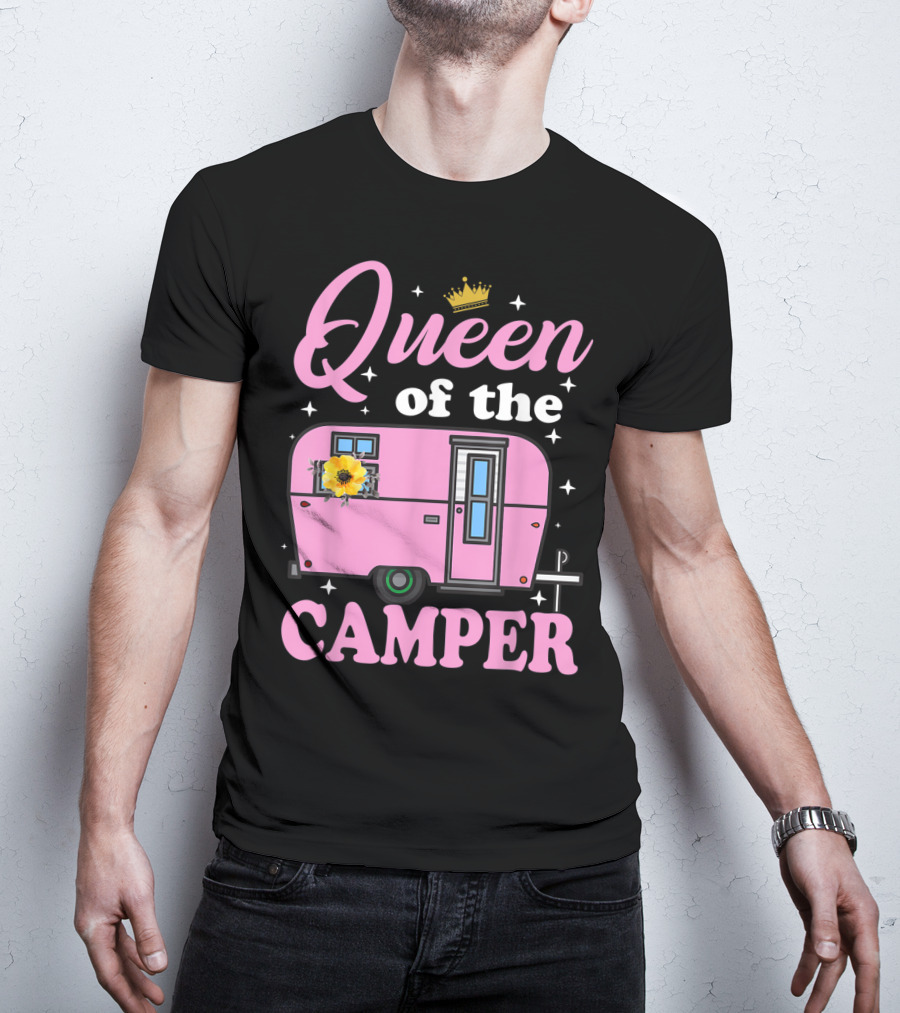 Queen Of The Camper Crowned Floral Retro Caravan Camping Outdoor T-Shirt