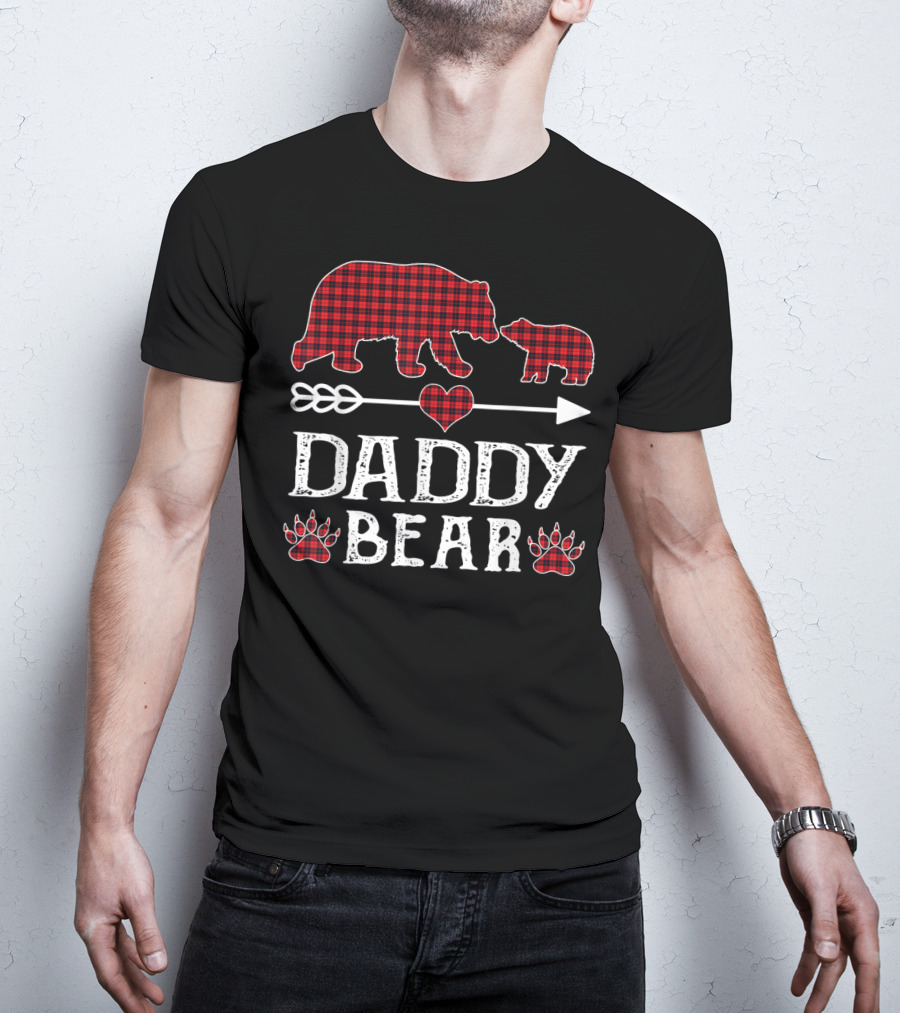 Daddy Bear Red Plaid Bears Heart Arrow Paw Prints T-Shirt