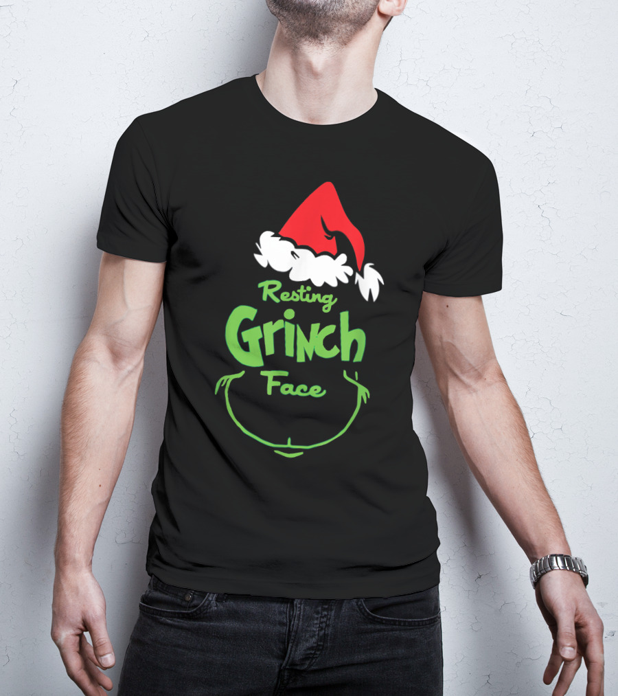 Resting Grinch Face Santa Hat Raglan Baseball T-Shirt