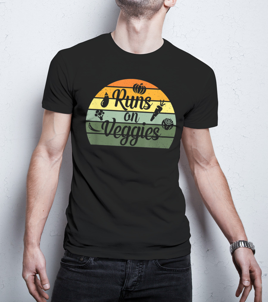 Runs On Veggies Retro Vintage Style Vegetarian Vegan T-Shirt