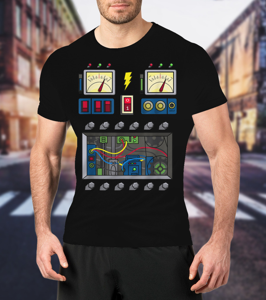 Robot Costume Girls Kids Adults Meter Panels Lightning Bolt Input T-Shirt