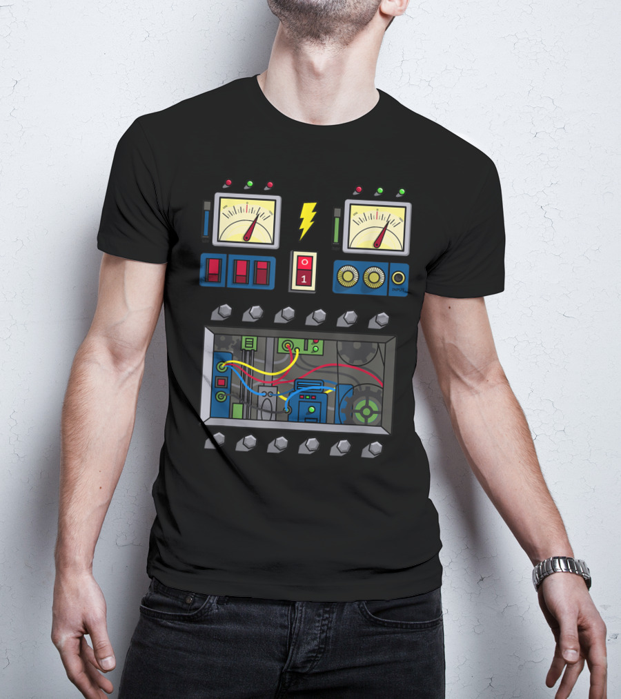 Robot Costume Girls Kids Adults Meter Panels Lightning Bolt Input T-Shirt