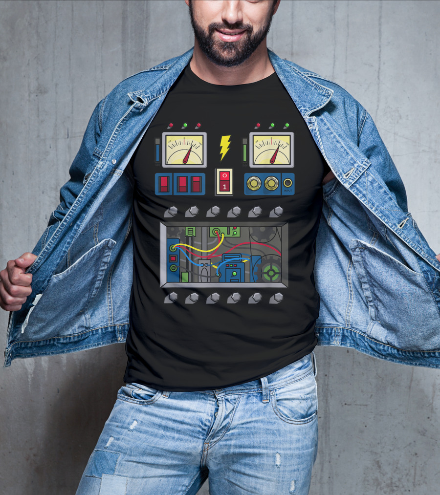 Robot Costume Girls Kids Adults Meter Panels Lightning Bolt Input T-Shirt