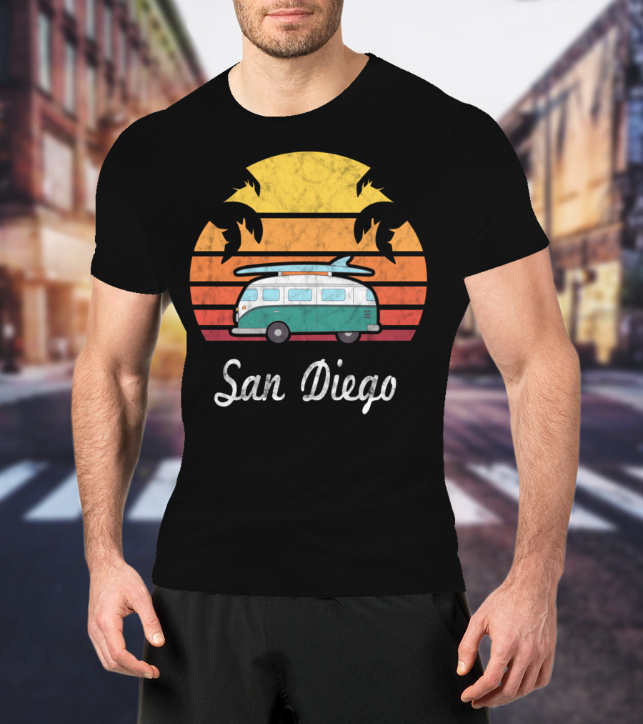 San Diego California Vintage Van Palm Sunset Souvenir T-Shirt