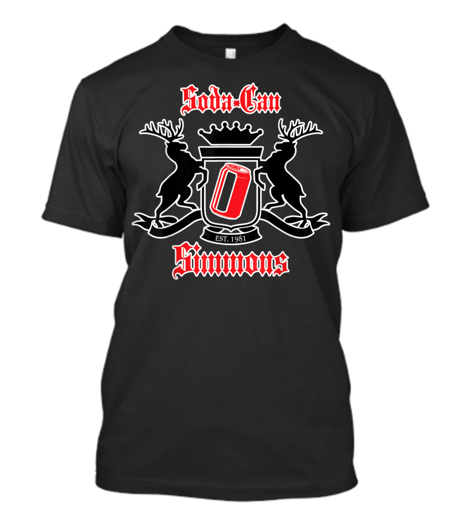 Sodacan Simmons Crest With Red Can Emblem Est. 1981 T-Shirt