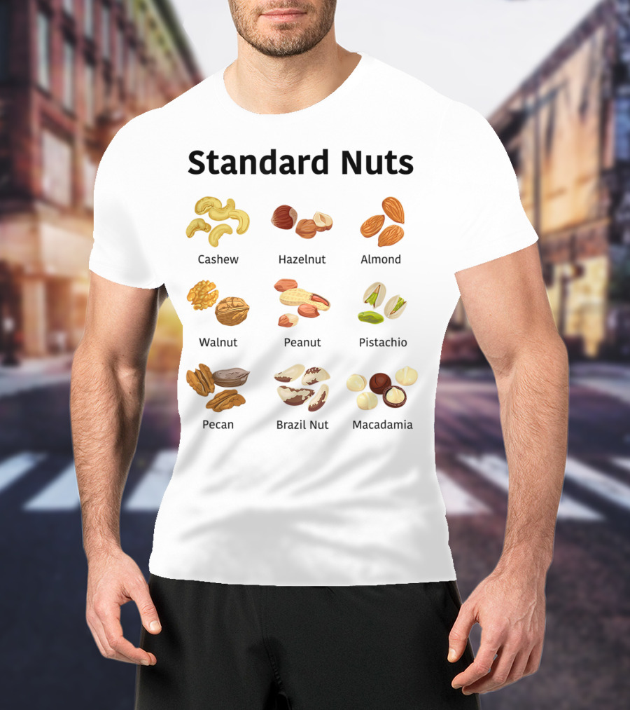 Standard Nuts Youth Cashew Hazelnut Almond Walnut Peanut Pistachio Pecan Brazil Nut Macadamia Lots Of Colors T-Shirt