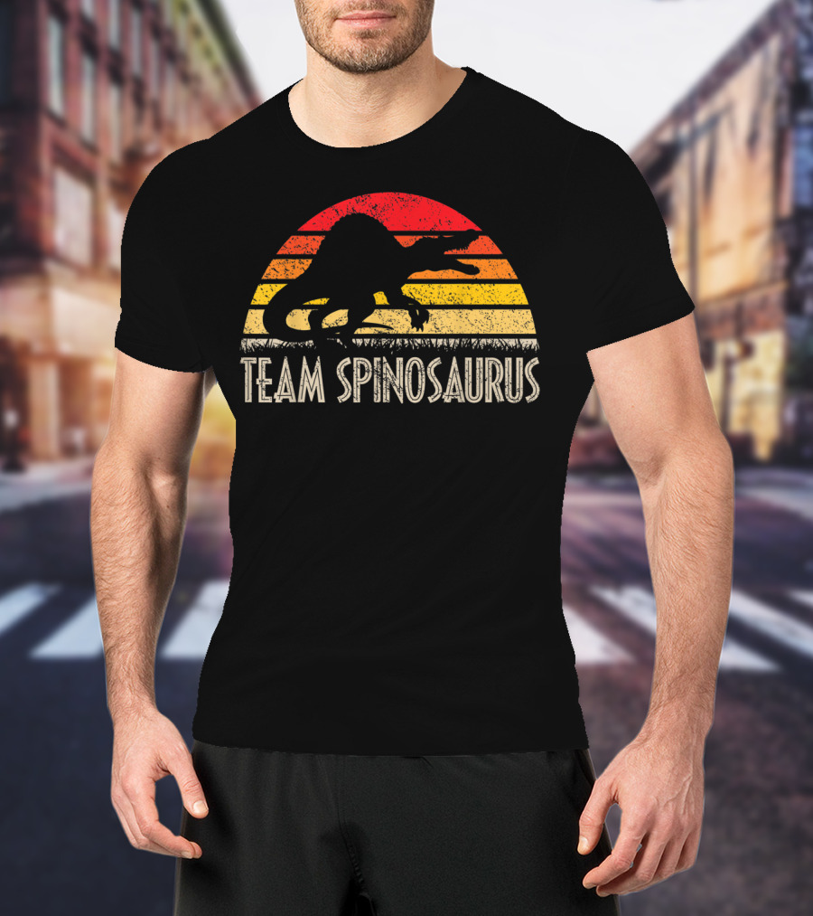 Team Spinosaurus Retro Sunset Silhouette Dinosaur T-Shirt