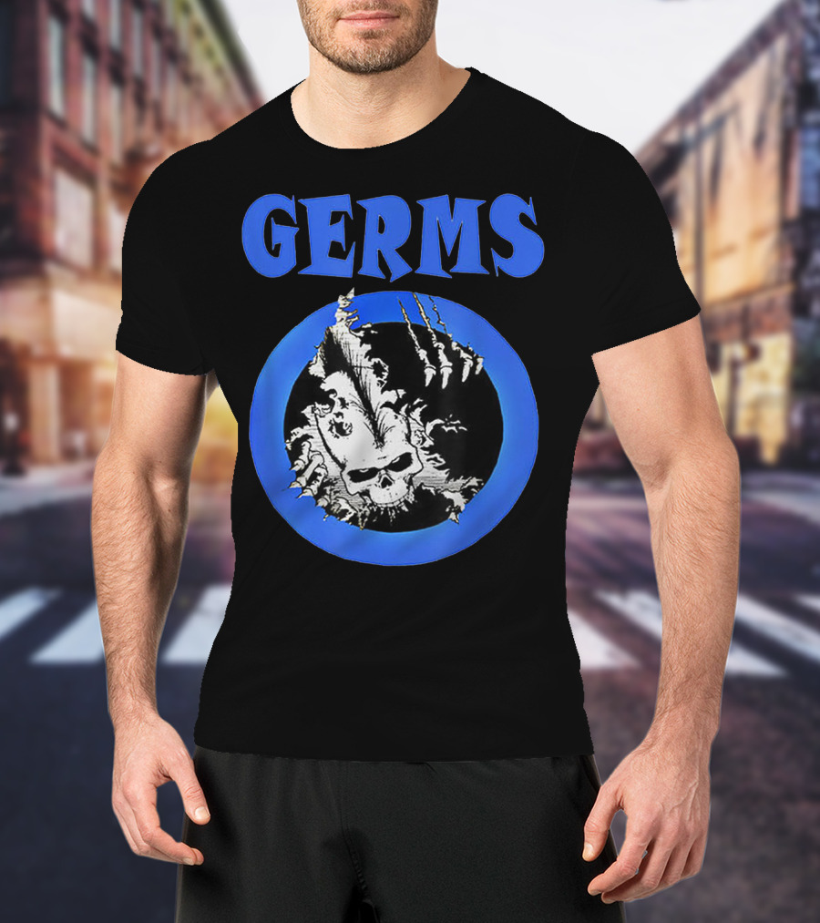 Germs Punk Rock Cool Skull Symbol With Blue Circle T-Shirt